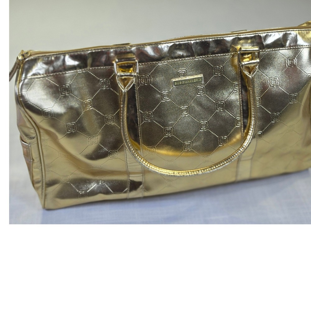 Metallic Gold Embossed Logo Duffle Bag Travel Gym Tote
